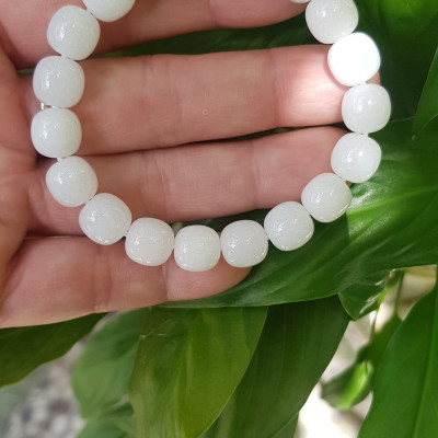 Vòng Tay Nữ Đá Ngọc Hoà Điền TRẮNG bầu Tự Nhiên Size 9li5 đẹp Màu Trắng sáng Nữ mệnh Kim Thủy Mang năng lượng tích cực may mắn tài lộc tốt công việc đeo đẹp xinh tay ạ