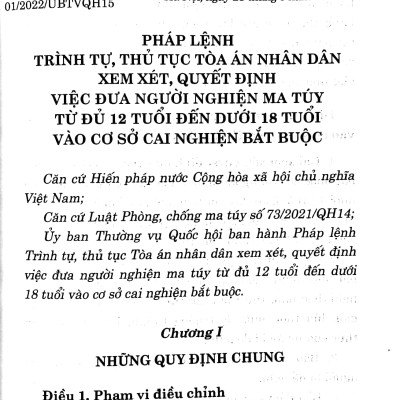 Pháp Lệnh Trình Tự Thủ Tục Tòa Án Nhân Dân Xem Xét, Quyết Định Việc Đưa Người Nghiện M.a Túy Từ Đủ 12 Tuổi Đến Dưới 18 Tuổi Vào Cơ Sở Cai Nghiện Bắt Buộc