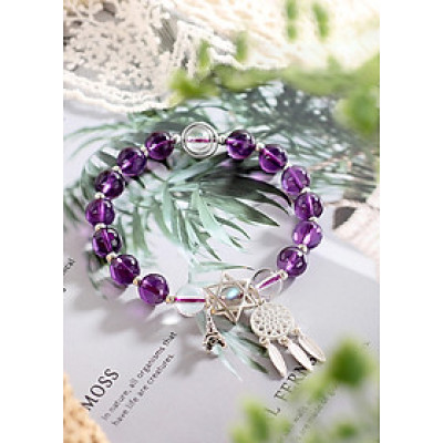 Vòng tay đá thạch anh tím phối Dreamcatcher mệnh hỏa, thổ - Ngọc Quý Gemstones