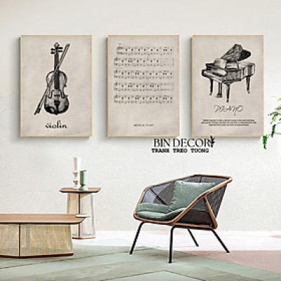 (CÓ ẢNH THẬT) Tranh treo tường cây đàn trang trí decor âm nhạc 16 kèm đinh treo