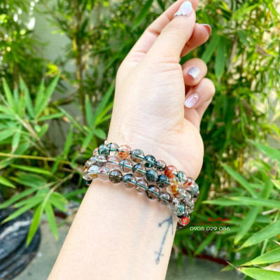 Chuỗi vòng tay đá thạch anh ưu linh 6.5ly quấn 3 vòng