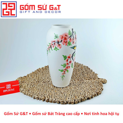 Lọ hoa dáng bom vẽ chim đào Gốm Sứ G&T