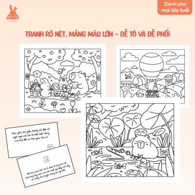 Sách tô màu Những ngày vui vẻ của Capybara xinh xắn cho bé & người lớn