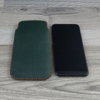 Bao Da Túi Rút dành cho Samsung Galaxy s8 / s9 Da Bò Hạt Màu Xanh Rêu
