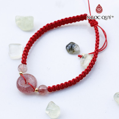 Vòng thắt dây đỏ đồng điếu đá thạch anh dâu mệnh hỏa, thổ - Ngọc Quý Gemstones