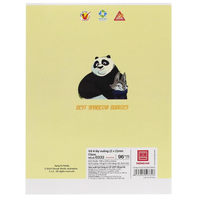 Lốc 5 Tập Học Sinh Class KungFu Panda 4 - 4 Ô Ly Vuông - 96 Trang 100gsm - Hồng Hà 0332 (Mẫu Bìa Giao Ngẫu Nhiên) - Tặng Kèm 1 Cuốn Cùng Loại