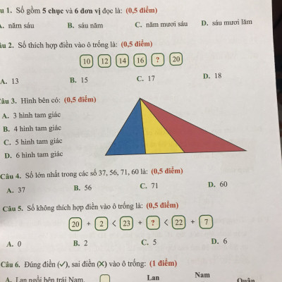 Đề kiểm tra Toán 1 học kì 2 ( Cùng học để phát triển năng lực )