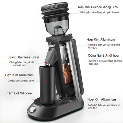 Máy xay hạt cà phê chuyên nghiệp Single Dose, tích hợp 36 chế độ xay, Thương hiệu Mỹ cao cấp HiBREW G5 - Hàng Nhập Khẩu