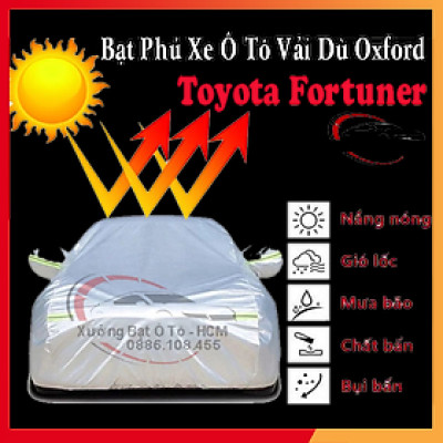 [TOYOTA FORTUNER] Bạt Phủ Ô Tô Vải Dù Oxford, Tráng Nhôm Cao Cấp, Áo Trùm Bảo Vệ Xe TOYOTA FORTUNER, Bạc Phủ Trùm Chống Nóng Chống Mưa, Chống Xước Xe, Bạt Của Xưởng Được May Theo Kích Cỡ Xe, Cam Kết Vừa Xe, Bền Và Đẹp Tới 2 Năm