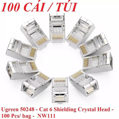 Ugreen UG50248NW111TK 100pcs Đầu bấm mạng RJ45 chuẩn Cat6 + Cat6e bọc inox chống nhiễu - HÀNG CHÍNH HÃNG