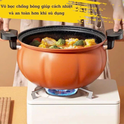 Nồi Áp Suất, Nồi Áp Suất Bí Ngô Chống Dính 8L Thông Minh - Nồi Hầm 28cm 4in1 Hầm Gà, Cháo, Nồi Chiên, Xào Nấu Nấu Cơm Cooker Nồi Cơm Điện Nấu Ăn