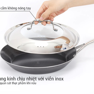 [Hàng chính hãng]Chảo inox iMat Hybrid Blackcube Pealla 28cm kèm vung,chống dính gốm Ceramic đen mới