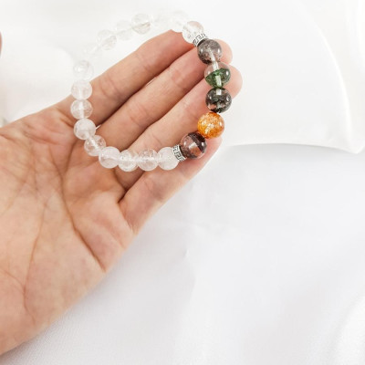 Vòng tay mệnh kim, thủy đá thạch anh ưu linh trắng mix đá ưu linh ngủ sắc
