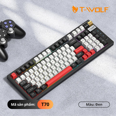 KEYBOARD T-WOLF T70 (White/97 key/RED Switch/RGB LED/Bluetooth-Wireless-TypeC USB/Rotate Button/870g/2000mA/1.5m) - Hàng chính hãng