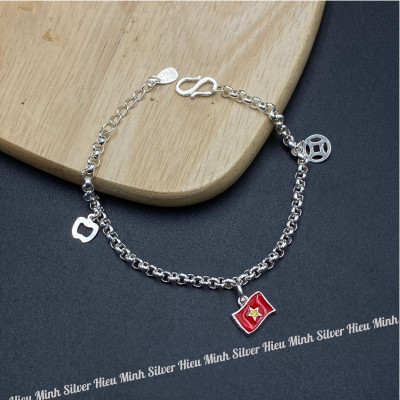 Lắc tay Cho Bé Bạc Ta Nguyên Chất S99 Mix Charm Chính Hãng Bạc Hiểu Minh LTE568