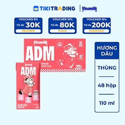 Thùng 48 Hộp Sữa dinh dưỡng Hương Dâu Vinamilk ADM (110ml)