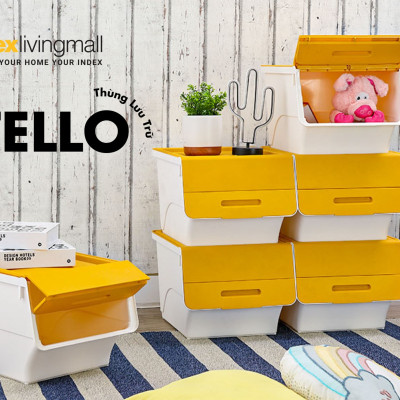 Thùng lưu trữ đa năng 34 lít OTELLO chất liệu nhựa PP trắng, nắp vàng, kích thước 45x38x31cm (DxRxC) | Index Living Mall | Nhập khẩu Thái Lan