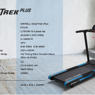 |GIÁ SỐC| Máy chạy bộ GINTELL SmarTrek Plus | Nâng dốc | Gấp gọn | BH 1 Năm