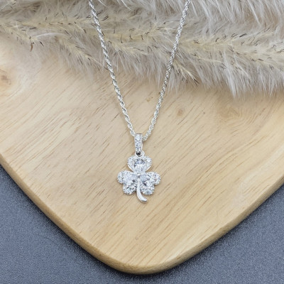 Dây Chuyền Bạc 925 Cỏ 3 Lá Đính Đá Nhân Tạo Cao Cấp Bạc Hiểu Minh DMD531