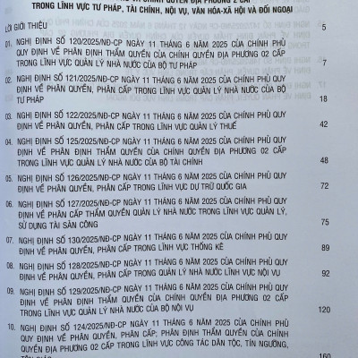  Hệ Thống Các Nghị Định Của Chính Phủ Về Phân Quyền, Phân Cấp, Phân Định Thẩm Quyền Giữa Chính Phủ Và Chính Quyền Địa Phương 2 Cấp Trong Lĩnh Vực Tư Pháp, Tài Chính, Nội Vụ, Văn Hoá - Xã Hội Và Đối Ngoại