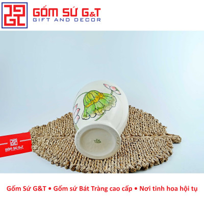 Lọ hoa dáng đùi dế vẽ sen hồng Gốm Sứ G&T