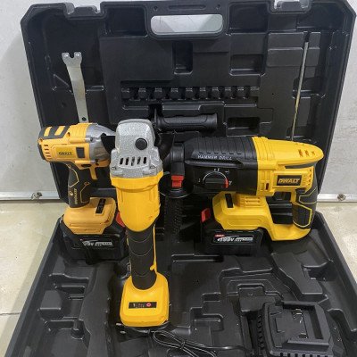 Bộ Combo 3 Trong 1 Gồm Máy Khoan Đục Bê Tông, Máy Mài Và Máy Siết Bulong Dùng Pin 199V, 2 Pin 15 Cell, Động Cơ Không Chổi Than (Tặng kèm hộp đựng)