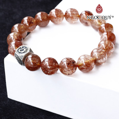 Vòng thạch anh tóc đỏ 11mm phối charm tứ linh bạc mệnh hỏa, thổ - Ngọc Quý Gemstones