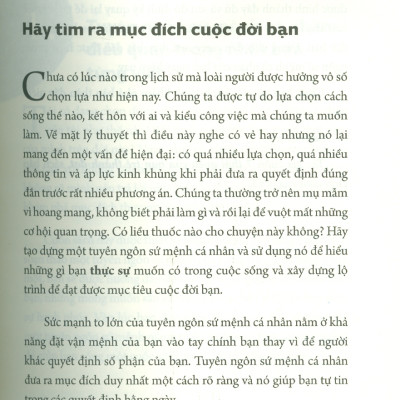 Tuyên Ngôn Sứ Mệnh Cuộc Đời - Hành Trình Tìm Mục Đích, Chọn Mục Tiêu Và Đạt Ước Mơ - Stephen R. Covey; Trần Anh Khôi dịch