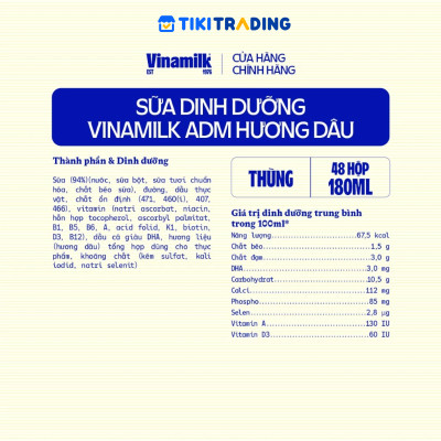Thùng 48 Hộp sữa dinh dưỡng Vinamilk ADM Gold IQ Hương dâu 180ml