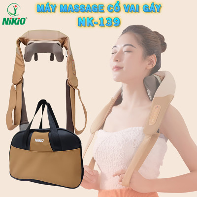 Máy massage cổ vai gáy Nikio NK-139 - Pin sạc, tặng túi xách, nhiệt nóng, động cơ không chổi than êm ái bền bỉ