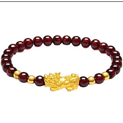 Vòng tay phong thủy, vòng tay nữ may mắn đá thạch anh đỏ ruby gắn tỳ hưu hút Lộc Tài Duyên TARUBY03