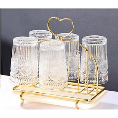 Úp cốc vàng gương có khay hứng nước kèm núm bọc chống trượt Decor Trái Tim 2022 | GIÁ ÚP LY CỐC TIM