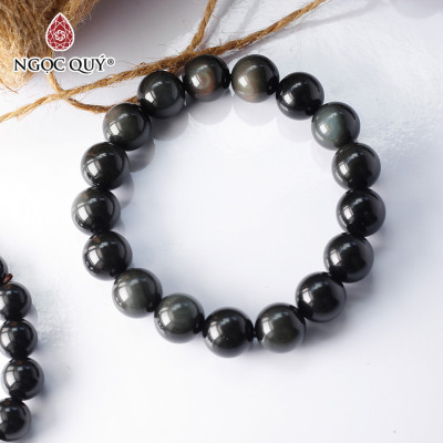 Vòng tay hạt trơn đá Obsidian mắt - Ngọc Quý
