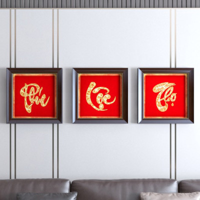 Tranh chữ Thọ mạ vàng 24K