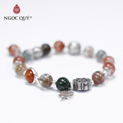 Vòng tay đá ưu linh đa sắc phối charm bạc size hạt 9mm - Ngọc Quý Gemstones