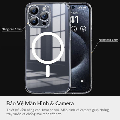 Ốp lưng trong suốt sạc từ tính bảo vệ camera cho iPhone 15 Pro Max / 15 Pro / 14 Pro Max / 13 Pro Max hiệu Memumi Glitter Magnetic - Siêu Mỏng 0.3mm, Tích Hợp Sạc Không Dây Từ Tích Magnetic, Lực Hút Mạnh, Chắc Chắn - Hàng nhập khẩu