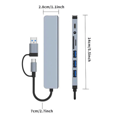 Bộ Chuyển Đổi Hub USB C Hub 8 Trong 1 Type C 3.1 Sang USB 3.0/ Type C/ Đọc Thẻ SD / TF Cho MacBook Notebook Laptop Máy Tính - Hàng Nhập Khẩu