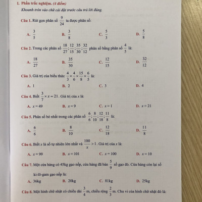 Đề Kiểm Tra Toán 4 Học Kì 2 - Sách tham khảo cấp 1 lớp 4