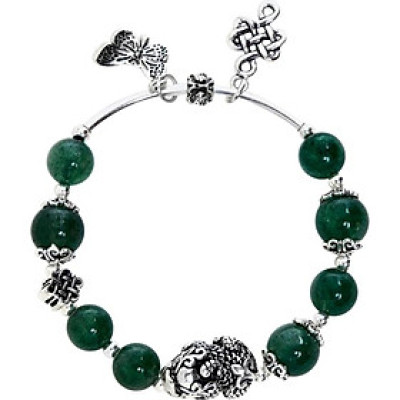 Vòng Thạch Anh Ưu Linh Xanh Phối Tỳ Hưu Và Charm Bạc 925 Ngọc Quý Gemstones VT3