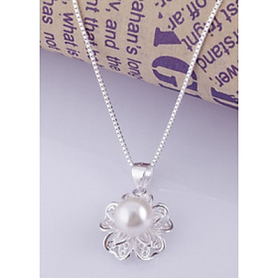 Bộ dây chuyền liền mặt trang sức bạc Ý S925 Bạc Xinh - Ngọc trai đẹp PP1341