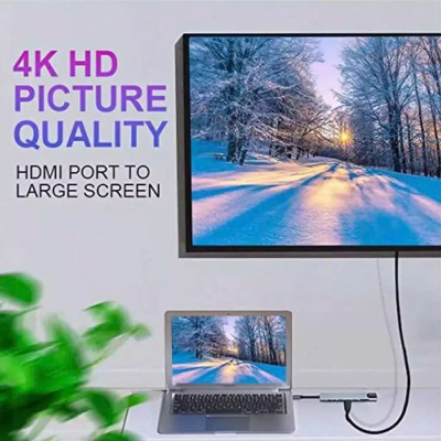 Bộ Chuyển Đổi Hub USB C Hub 8 Trong 1 Type C 3.1 Sang 4K RJ45 Đọc Thẻ SD / TF Cho MacBook Notebook Laptop Máy Tính - Hàng Nhập Khẩu