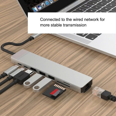 Bộ Chuyển Đổi Hub USB C Hub 8 Trong 1 Type C 3.1 Sang 4K RJ45 Đọc Thẻ SD / TF Cho MacBook Notebook Laptop Máy Tính - Hàng Nhập Khẩu