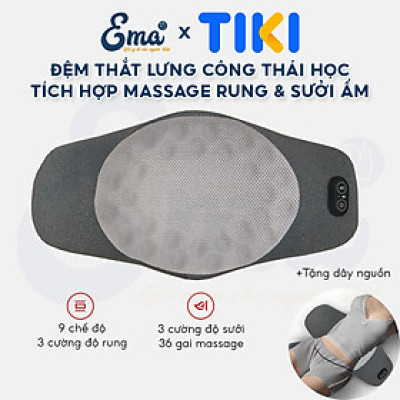 Đệm kê lưng chống thoát vị đĩa đệm EMA tích hợp massage rung & chườm nóng, gối kê lưng giảm đau lưng, tăng tuần hoàn máu