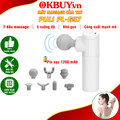 Súng massage cầm tay mini 7 đầu Puli PL-657, thiết kế mới cán tay cầm dài