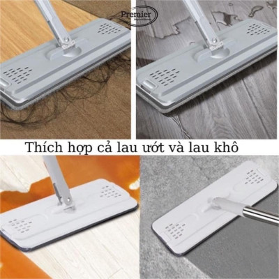 Cây lau nhà tự vắt thông minh, bộ lau nhà (1 thùng + 2 cây lau + 8 bông lau) đầu xoay 360 độ cao cấp