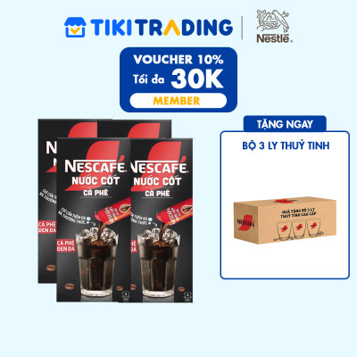[Tặng 3 LY THUỶ TINH] Combo 4 hộp nước cốt cà phê NESCAFÉ - CÀ PHÊ ĐEN ĐÁ (4 hộp x 5 gói x 75ml)