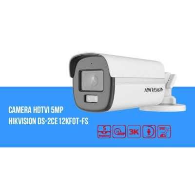 Camera HDTVI có màu ban đêm 5MP HIKVISION DS-2CE12KF0T-FS, Có màu đêm 3K 5MP, Đèn 40M, Tích hợp Mic chống nhiễu - Hàng chính hãng