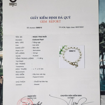 Lắc tay ngọc trai thật, Thiết kế kiểu Hàn, Mẫu con ong, sang trọng và quý phái, KÈM BẢN PHOTOCOPY GIẤY KIỂM ĐỊNH SẢN PHẨM MẪU, KÈM HỘP ĐỰNG HOA HỒNG