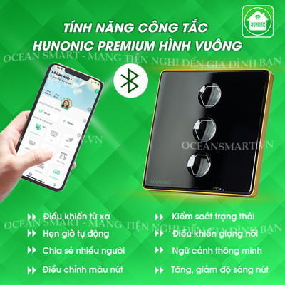 Công Tắc Cảm Ứng Thông Minh Bluetooth Mesh Hunonic Premium, Công Tắc Điều Khiển Từ Xa Qua Điện Thoại Hình Vuông - HNPREVD