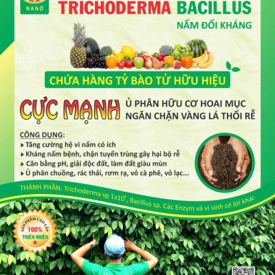 Combo 3 gói Chế phẩm vi sinh Trichoderma TRIBAC. Nấm Đối Kháng cực mạnh. Ngăn chặn tuyến trùng, nấm bệnh gây vàng lá thối rễ. Ủ phân chuồng hoai mục
